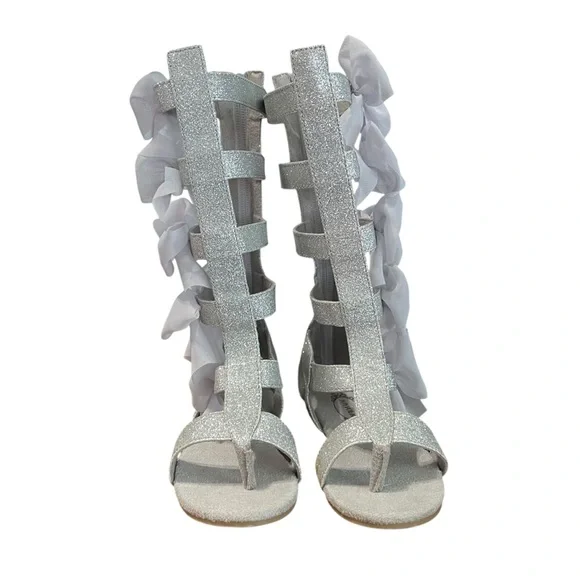 Joyfolie Girls Alexa Silver Glitter Gladiator Sandals with Bows | Size 10 - Picture 4 of 8